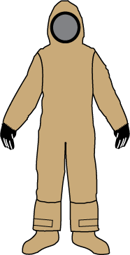 Line drawing of the DuraChem 500 rear-entry coverall with a plain front, attached hood and gloves