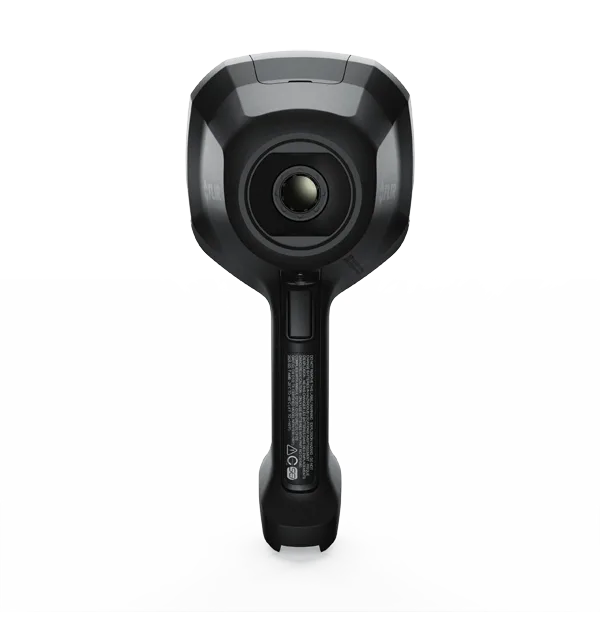 FLIR K85-N lens side, showing the thermal lens and the label on the grip