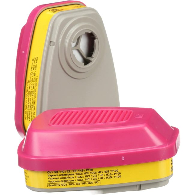 3M Combination Cartridge/Filter, Acid Gas/Organic Vapor/P100, Bayonet, Magenta/Yellow, PK2