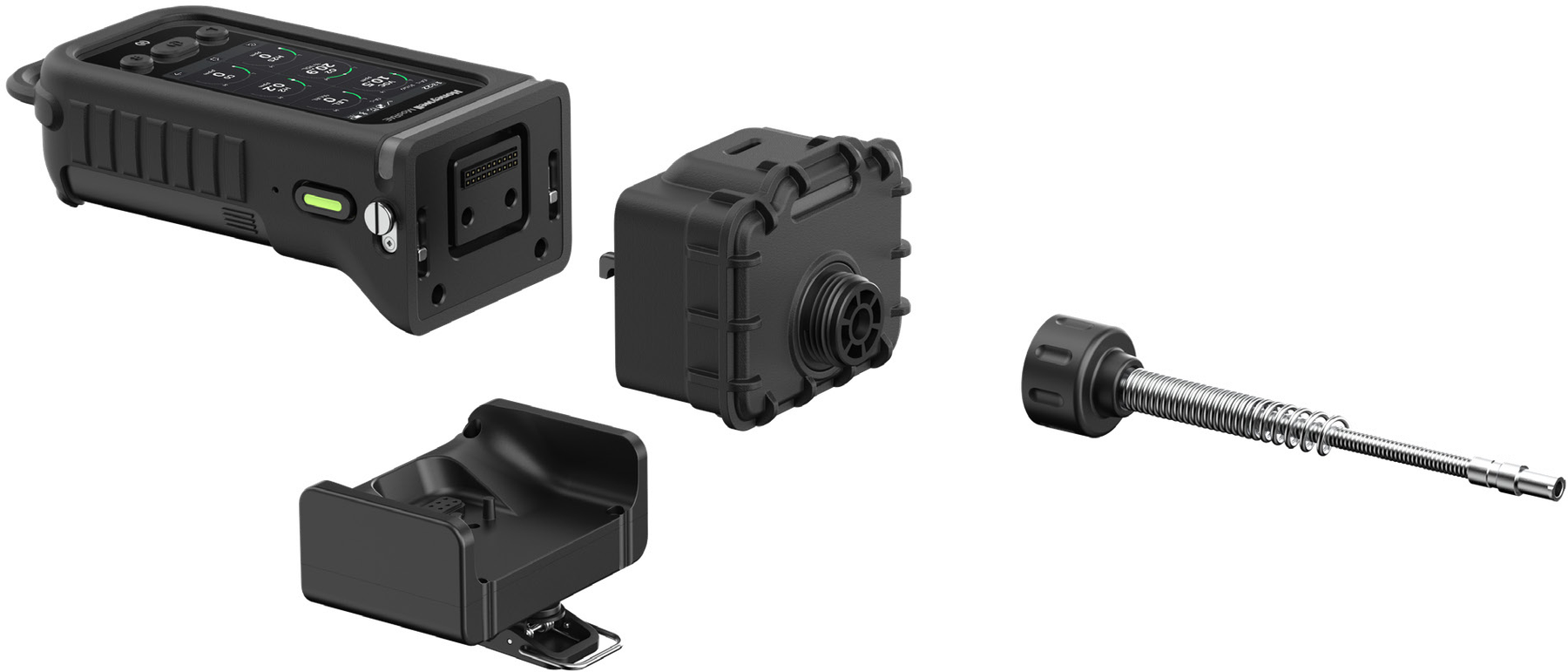 ModRAE base unit, smart sensor cartridge, pump module and sampling probe shown separated