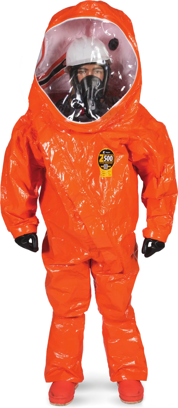 Orange Kappler Zytron 500 expanded-back vapor total encapsulating suit with AntiFog Expanded-View Visor